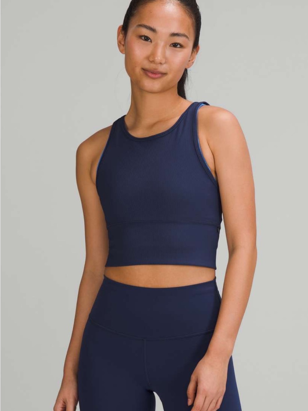 lululemon power pivot ribbed tank top in night sea blue size 10
